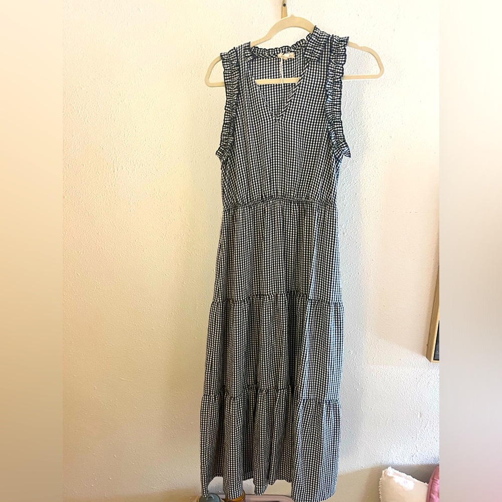 Hem & Thread - Navy and White Checkered Midi Dress - Size Small
